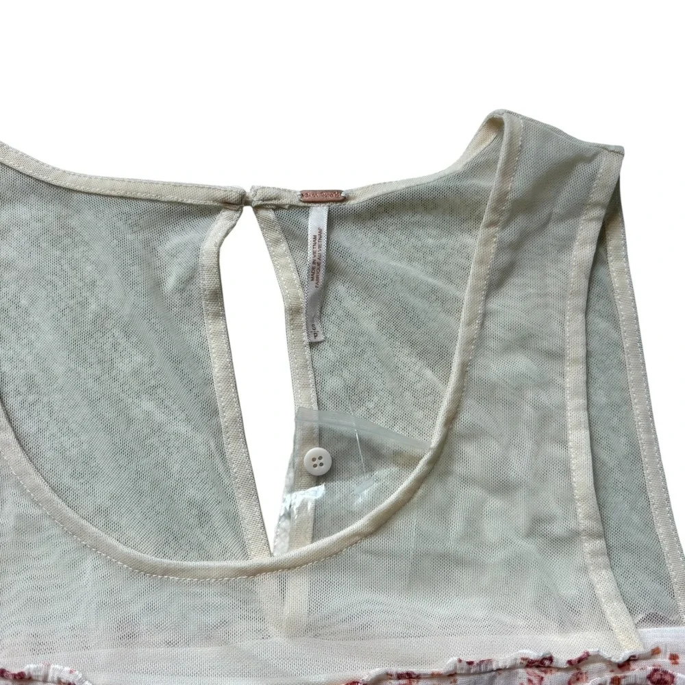 Free People NWOT Shimmy Bitsy Ditsy Floral  Mini Dress Sheer Mesh Ruffle Small‎